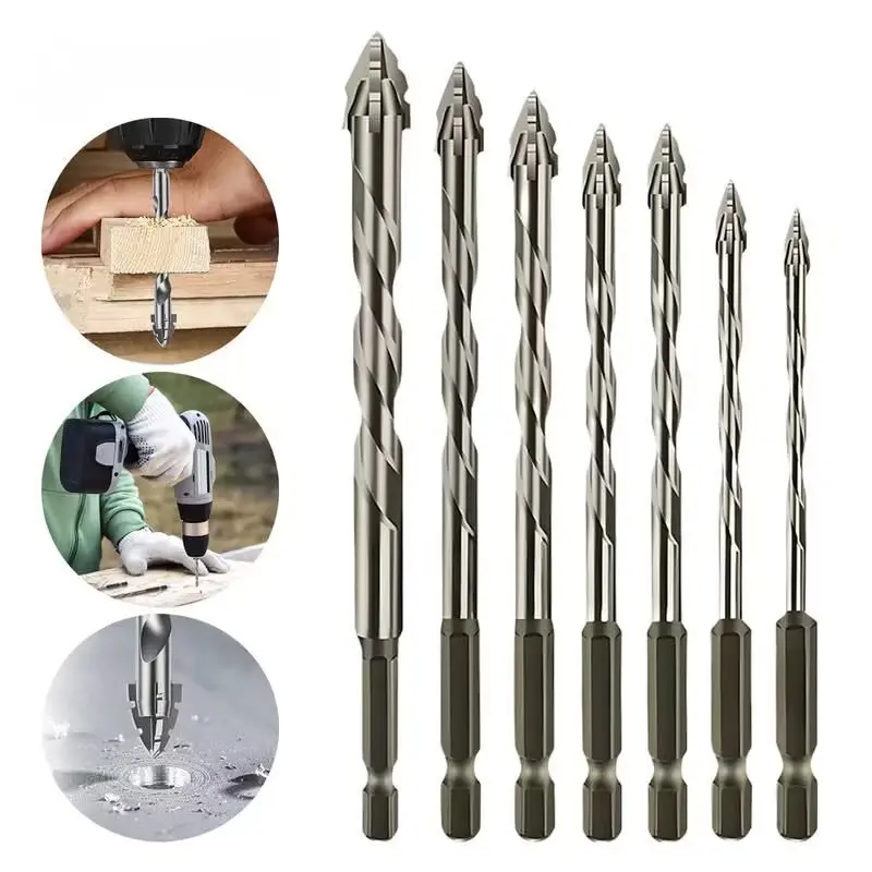 4-7 Counts Presencte New Four-Flute Sawtooth Eccentric Drill Bit Set, Four Blade Serrated Eccentric Drill Bits, Eccentric Drill Bit Set, for Metal/Wood/Plastic - Efficient Chip Removal