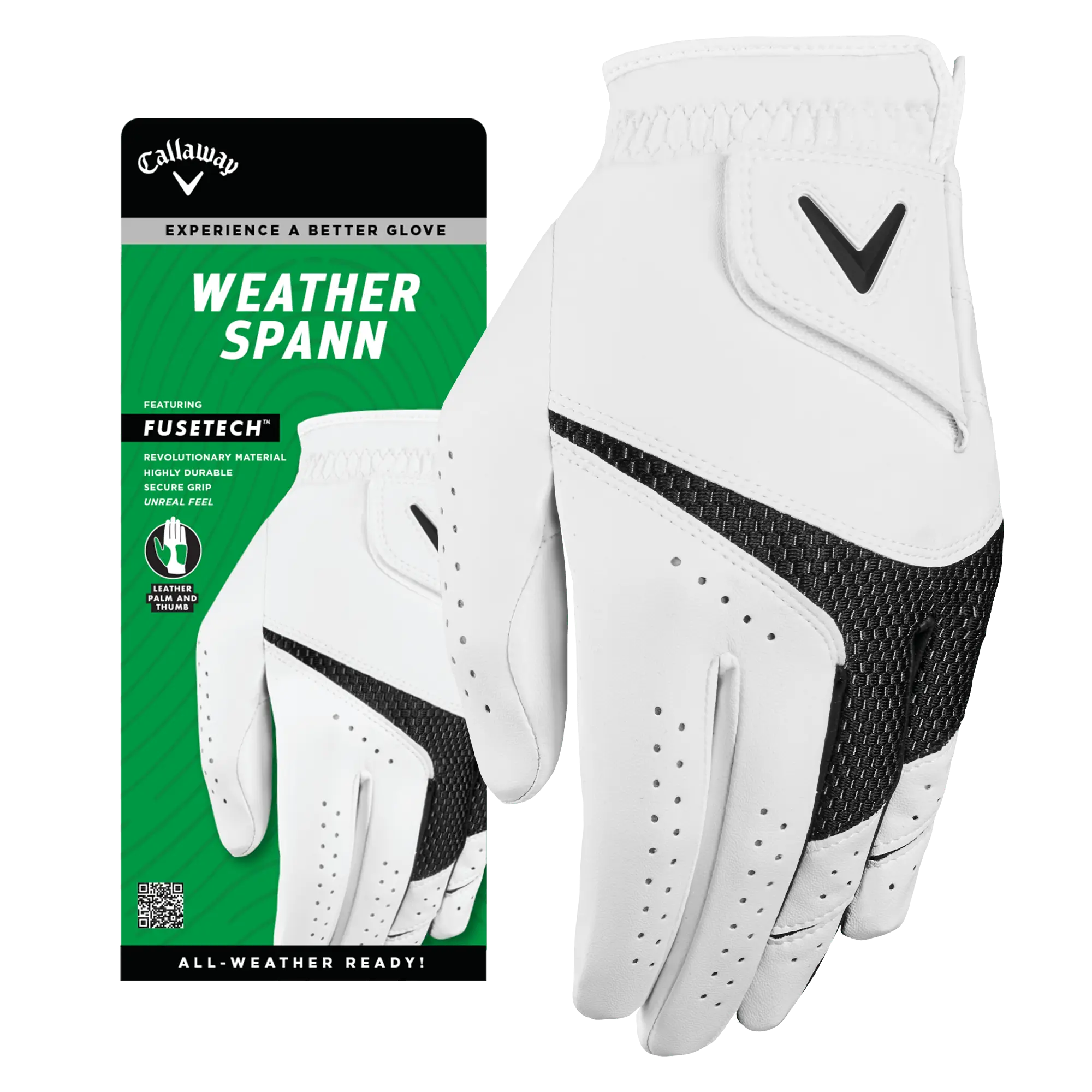 Callaway Golf Weather Spann Men's Golf Glove in White | Size: Cadet Large, Golf Accessories