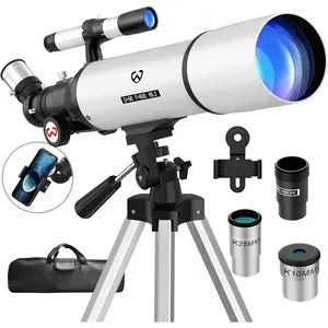 Telescope for Adults High , 90mm Aperture 600mm Portable Professional Refractor Telescope for Beginners, Magnification 180X, with  Adjustable Tripod, Phone Adapter, Carry Bag