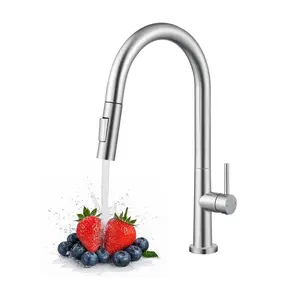 Kitchen Faucet with Pull Down Sprayer Stainless Steel Finish Adjustable Design for Versatile Water Control Modern Touch Durable Material