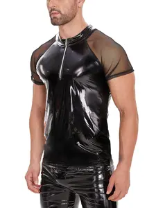 Men's Cool Dark Style Mesh Top Short Sleeve, European and American Fashion, Trendy Hoodie Jumper, Stylish Casual Wear
