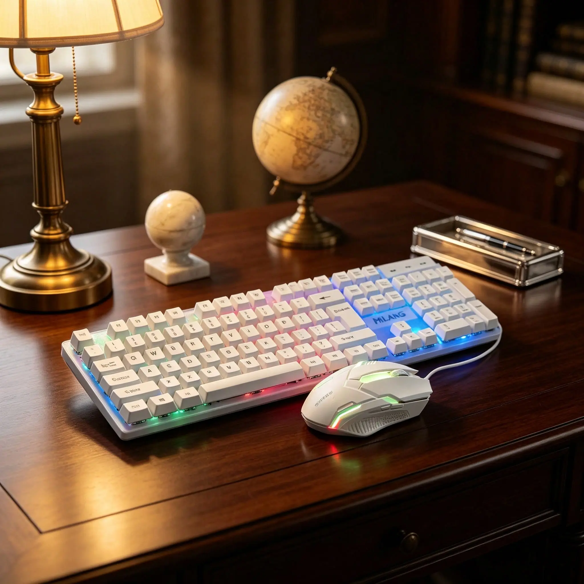 Wired gaming keyboard and mouse set, full-size 104 key mechanical feel rainbow RGB backlit keyboard with numeric keypad, ergonomic USB wired gaming mouse with adjustable DPI, detachable ABS keycaps, plug and play, no need for drivers