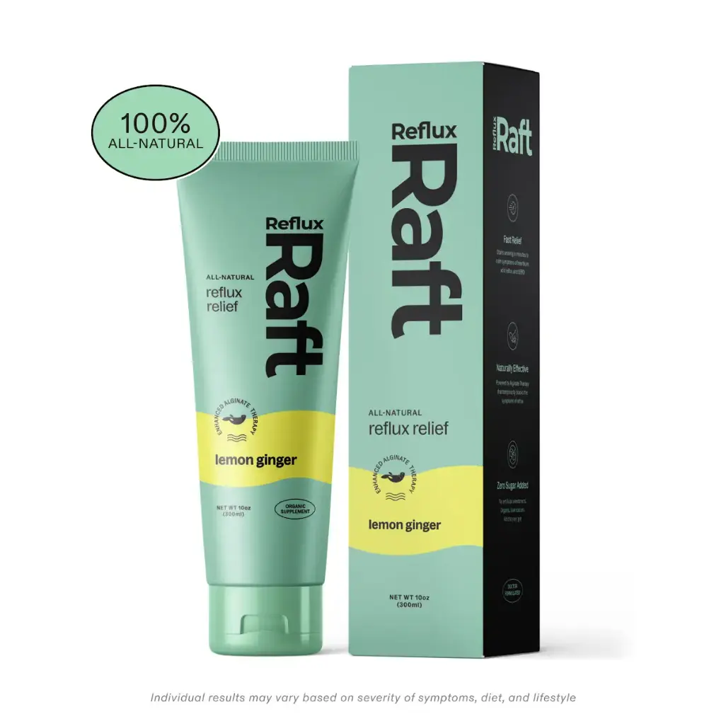 RefluxRaft Acid Reflux Relief Gel Therapy - Organic Alginate Therapy, Pregnancy-Safe, Rapid & Long-Lasting LPR & Digestion Support, 0 Sugar, Natural, Gluten-Free, Low Sodium, Lemon Ginger Flavor