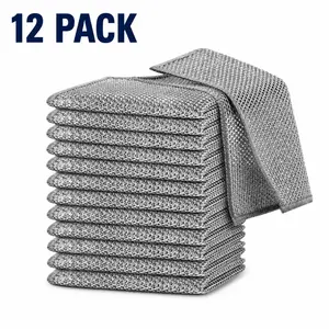 12-Pack Non-Scratch Wire Dishcloths, Dual-Layer Metal Scrubbing Cloths for Wet & Dry Kitchen Cleaning, Multipurpose Dishwashing & Household Cleaning Pads