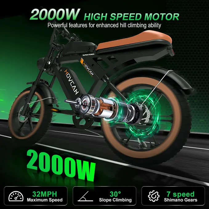 Movcan V30 Max Adult Electric Bicycle, Carbon Steel Off-Road E-Bike with 2000W Motor, 32 MPH, Full Suspension, 120 Mi Range, 48V 15.6Ah Dual Removable Batteries, 20"x4" Fat Tires, Bicycle Rim, Bike Mud Guard, 66 Inch, 350 Lb & Above, 6 Months Warranty