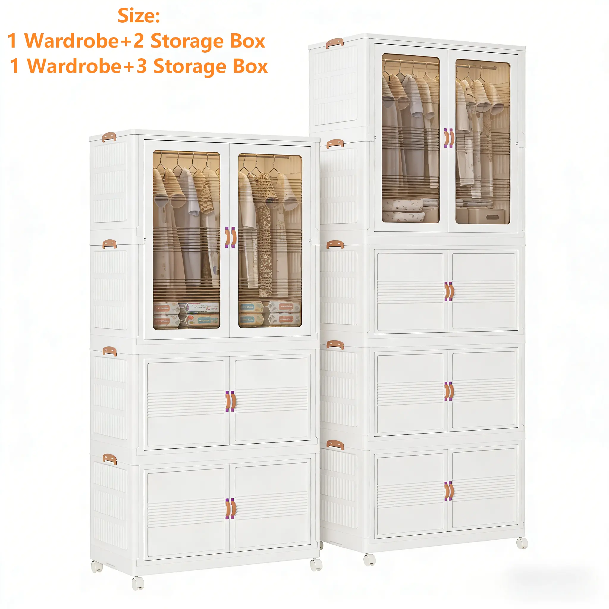 Folding Plastic Wardrobe - Foldable Plastic Storage Cabinet with Wheels, Stackable Door Organizer for Bedroom Clothes