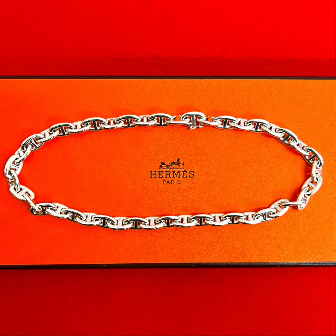 Pre-owned HERMÈS Sterling Silver 925 (Ag925) Small Leather Goods Chaîne d'Ancre PM Silver 925 Necklace