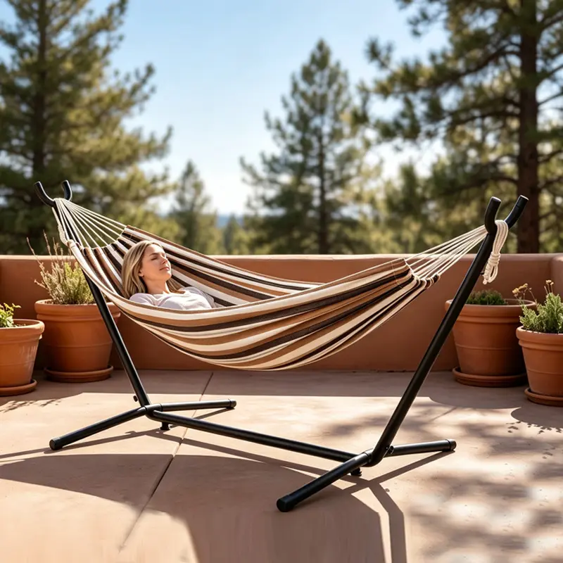 Camping Hammock with 450lb Capacity Steel Stand, 2 Anti-Roll Balance Beams and Premium Carry Bag Included