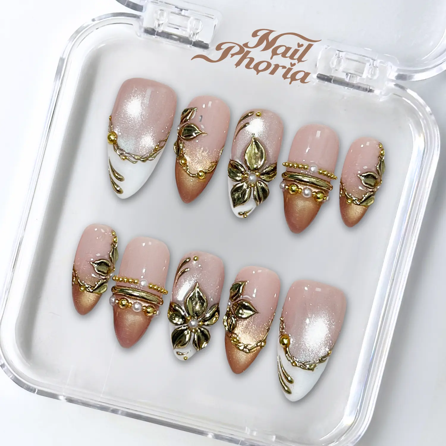 NailPhoria NILE LILY -SUMMER Handmade Press-On Nails | Reusable, Salon-Quality, Long-Lasting, Glossy Design