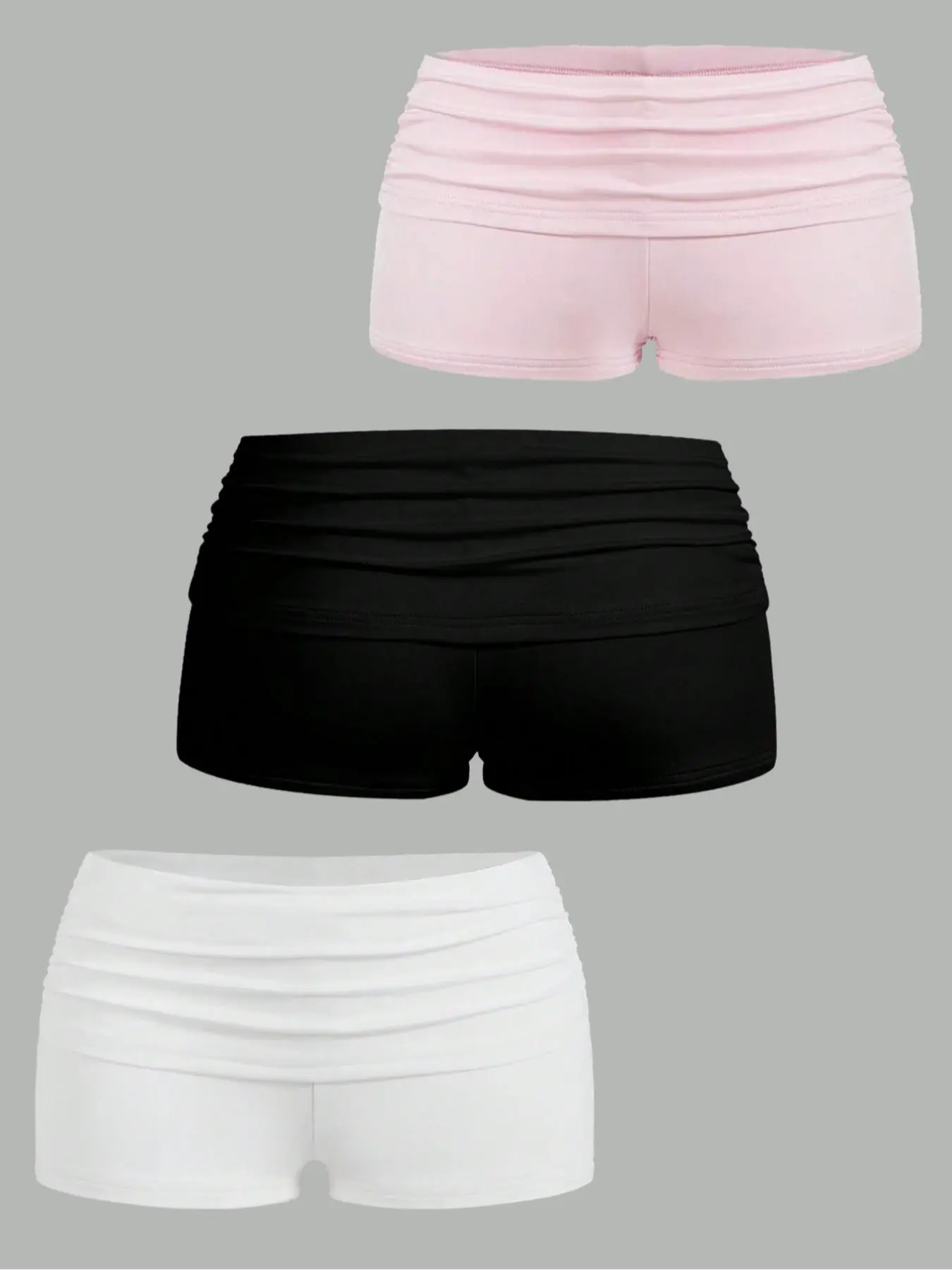 Women's Solid Color Ruched Waist Fitted Shorts, Comfy Breathable All Season Daily Ladies Bottoms