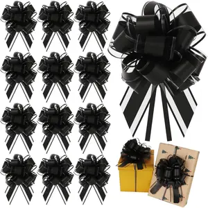 12 count 6 inch Wide Black Large Bows for  Wrapping, Xmas Pull Bows for Presents,Christmas  Bows for  Baskets,Christmas Tree,Valentine's Day,Christmas Decorations