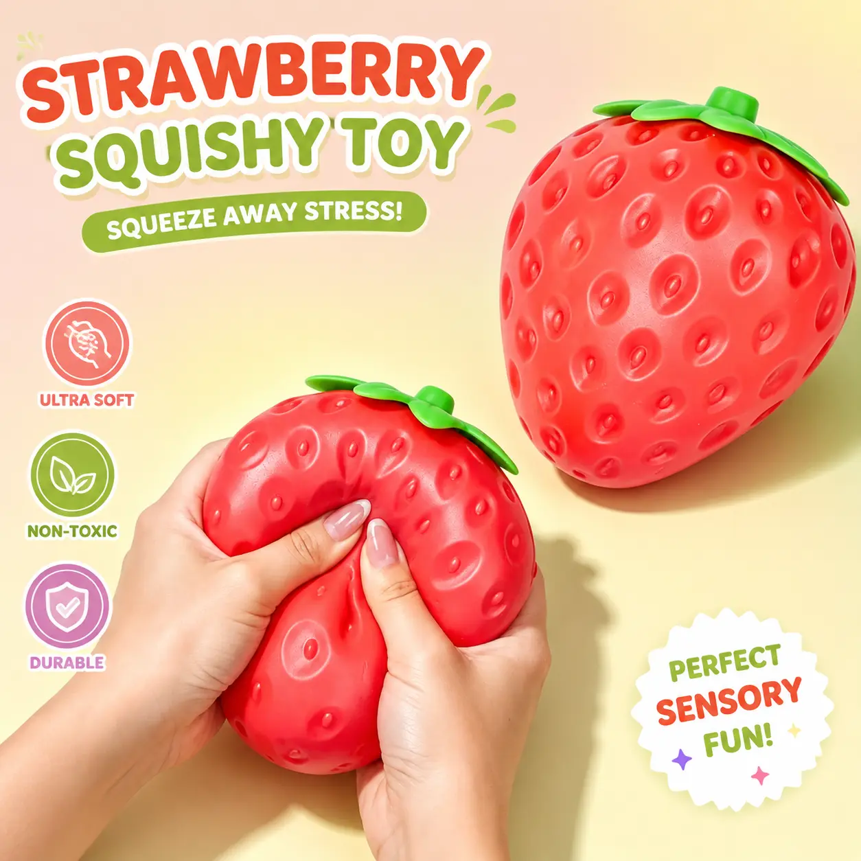 Lifelike Strawberry Squishies Squeezy Toys, 3.15 Inch Big Strawberry | Taba Squishies Sensory Toys for Kids and Adults to Relieve Stress Anxiety, Red Fruit Stress Balls, Birthdays Party Gift