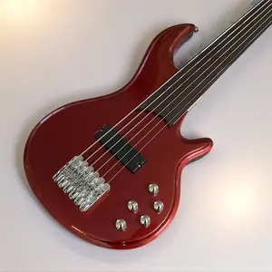 Fretless Bass Guitar Metallic Red 6 String rosewood fingerboard maple neck