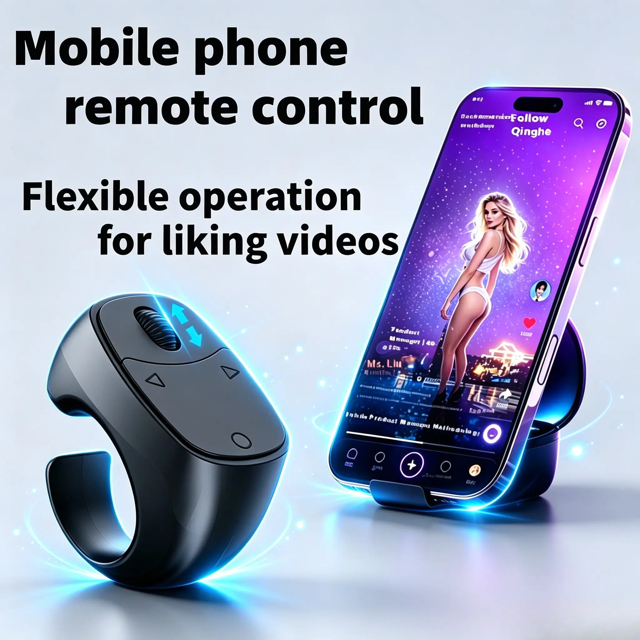 Wireless Ring Remote Control Shutter - Phone Camera Accessory for iPhone, Android Phones, App-Controlled Photo Controller, Cordless Scrolling Tool, Selfie Helper