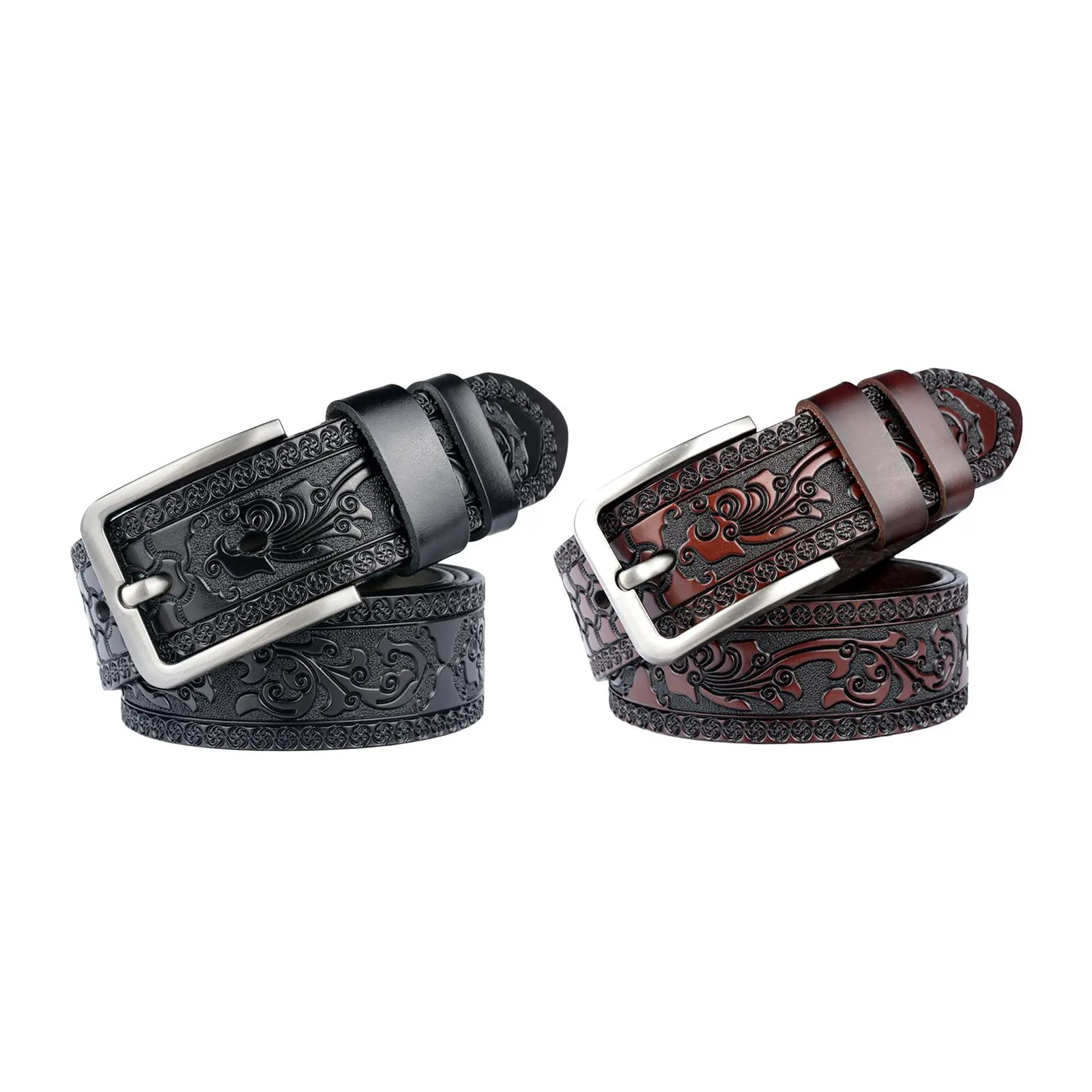 Genuine Leather Ratchet Belt for Men - Embossed Adjustable Dress Belt with Automatic Buckle