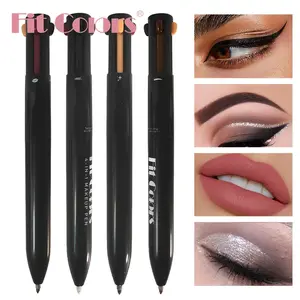 Fit Colors 4-In-1 Multifunctional Portable Makeup Pen, Eyeliner Lip Liner Highlight Eye Shadow Brow Pencil, Eyeshadow Eyeliner, 4 Interchangeable Tips, Full Face Application