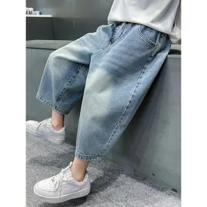 (New)5 to 14Y Boys' Denim Pants, Suitable for Indoor/Outdoor Street Fashion Casual Vacation Multi-Scene Use, Stylish Letter Embroidery Design, Summer Comfortable and Durable Capri Jeans(Gift)11