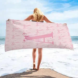 Coquette Pink Bow Letter A Monogram Beach Towel Oversized Sand Free Quick Dry Microfiber Absorbent for Beach Pool Travel Summer Vacation Women Teens Girls Home Decor Gift