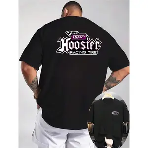 Men Racing Tire Sponsorship-Style T-Shirt Hoosier Racing Backprint Lightweight Breathable Knit Fabric Regular Fit Casual Tee For Motorsports Events Racing Team Apparel Everyday Summer Shirt Machine Washable Motorsport Clothing Bold Graphic Print