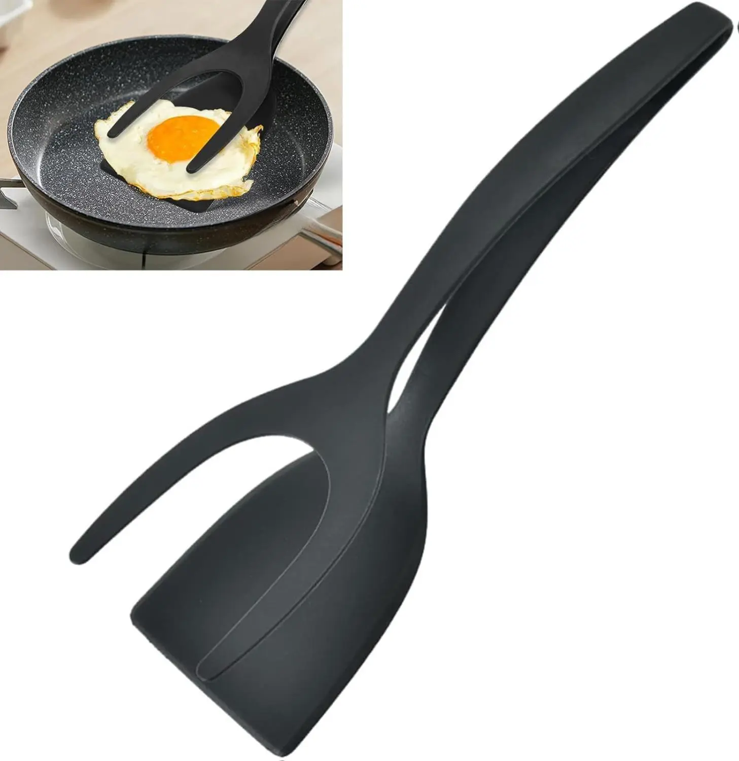 Egg Flipper Tongs – Non-Stick 2-in-1 Grip & Flip Spatula for Fish, Pancakes, Bread, Omelets & More ,Suitable for Everyday Cooking Use