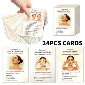 24pcs Face Yoga Mini Cards - Face Yoga Illustrated Flashcards, 5-Minute Daily Glow-Boost Routine with Muscle Map, Targeted Exercise & Progress Log for Jawline, Eyes, Cheeks & Neck