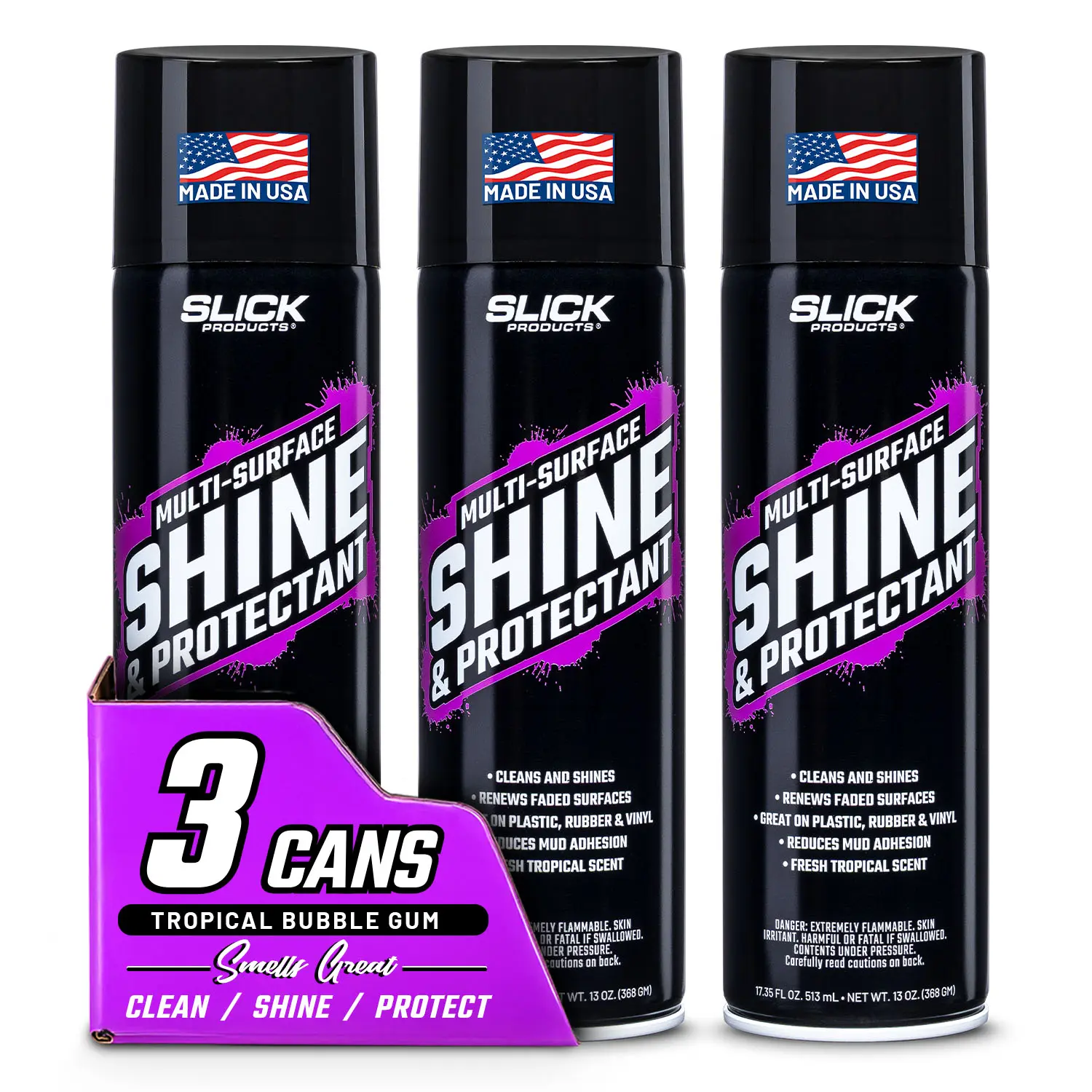 (3-Pack) Slick Products Shine & Protectant, Long-Lasting High-Gloss Clear Coat Spray, Renew, Shine, and Protect Plastic, Vinyl, Rubber, Trim, and More