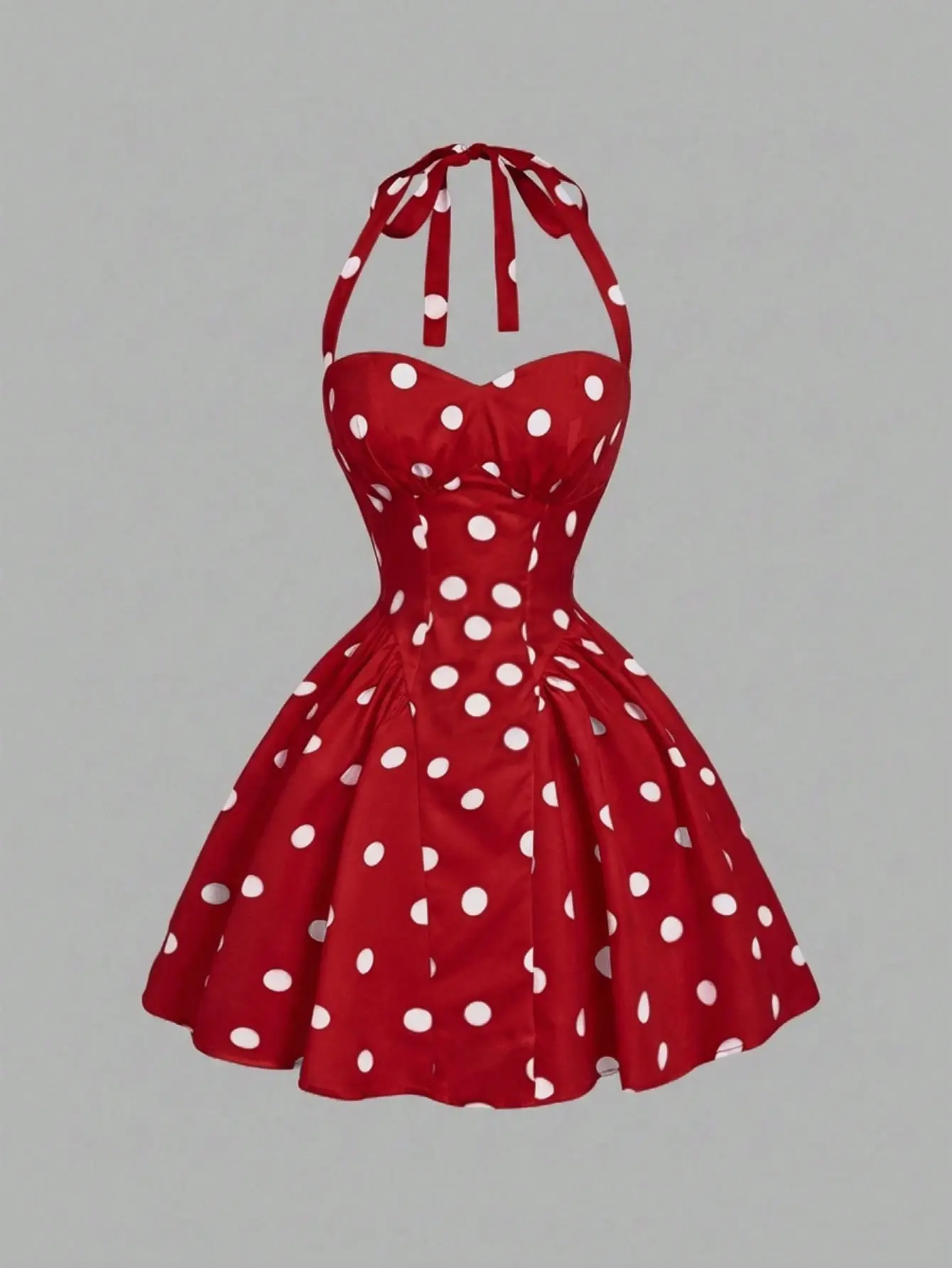 RTL Women's Polka Dot Bandeau Long Maxi Dress Polka Pin Up Red White Summer Vacation Outfit Retro Style