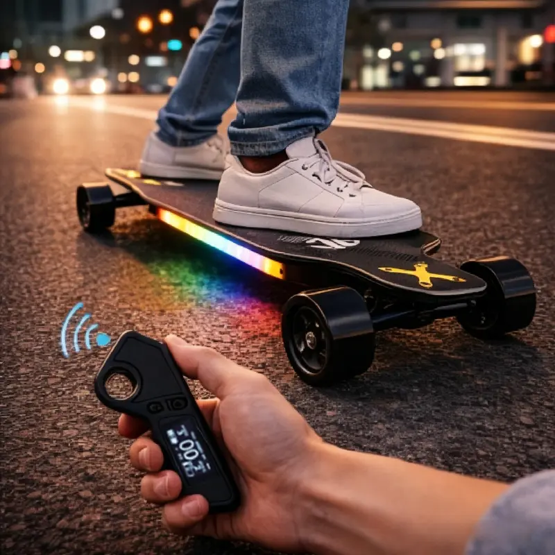 Light Up Wheels Electric Longboard - 970mm 7-Layer Maple+2-Layer Bamboo Deck, 900W Dual Brushless Motor, 36V Battery, 90*51mm Wheels, 40km/h High Speed, 30km Range, EBS Brake, Intelligent Control, 80kg Load, for Youth Outdoor Leisure Sports