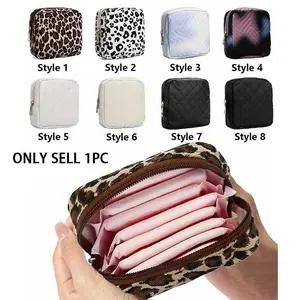 Portable Sanitary Napkin Storage Bag with Bow Design, Cute Simple Padded Bag for Coins and Lipstick, Grid Pattern, Multiple Colors Available