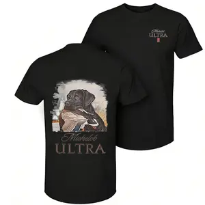 Michelob Ultra – Mallard and Dog T-Shirt – 2-Sided Design – Versatile Unisex Casual Wear – Cool Graphic Tee for Men – Menswear – Gift for Beer Lovers and Michelob Ultra Fans Round Neck Classic Clothes Cotton Fabric Soft -- fleece