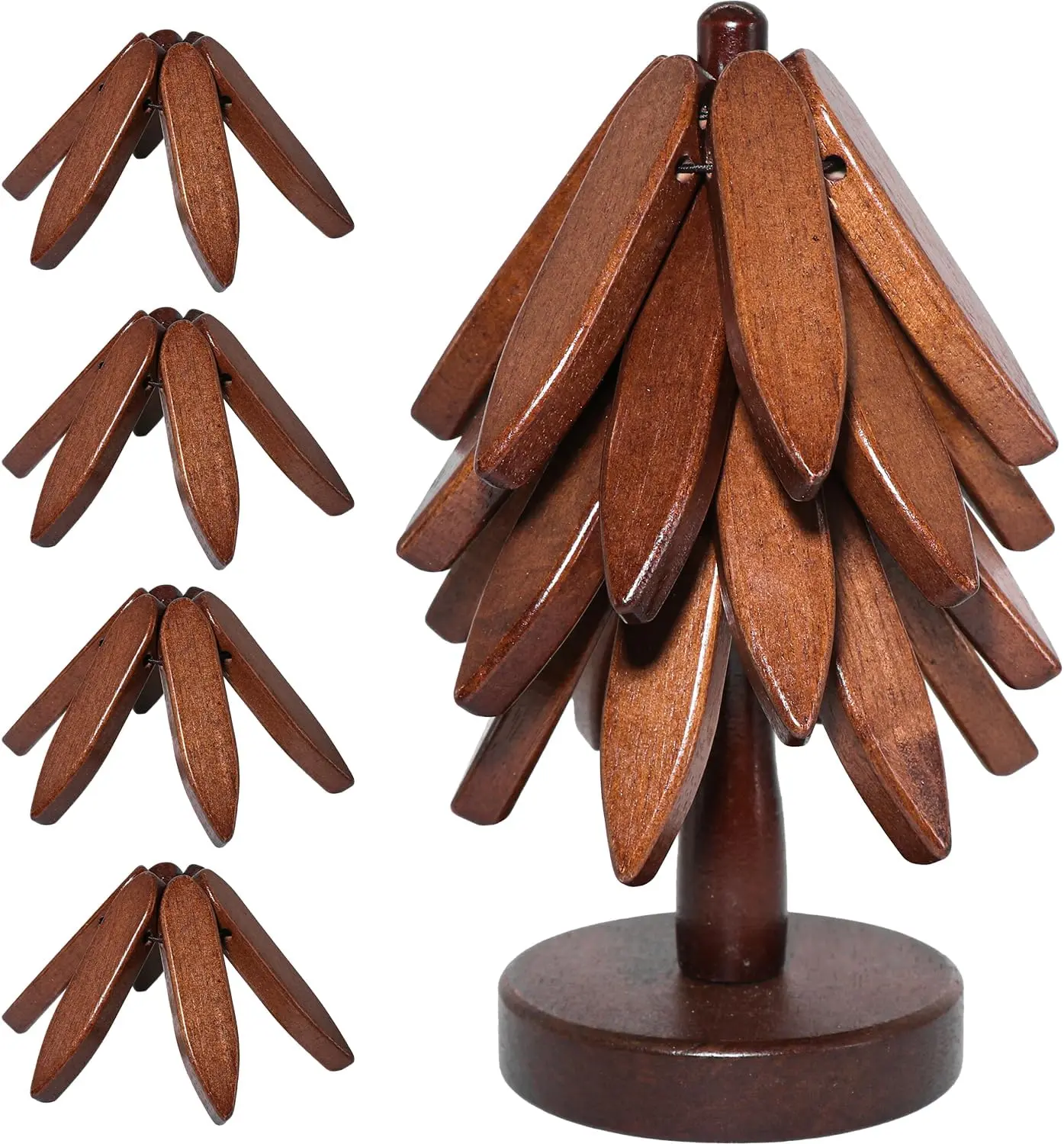 Wooden Trivets for Hot Dishes, Wooden Tree Trivet Set of 4 for Easy Storage - Suited for Hots, Pans/Bowl, Teapot, Hot Holders - Multifunctional Ornaments (Dark - 4 PCs)