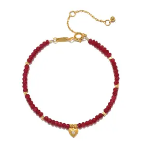 Satya Jewelry Healing Heart Red Onyx Beaded Heart Bracelet- One year warranty
