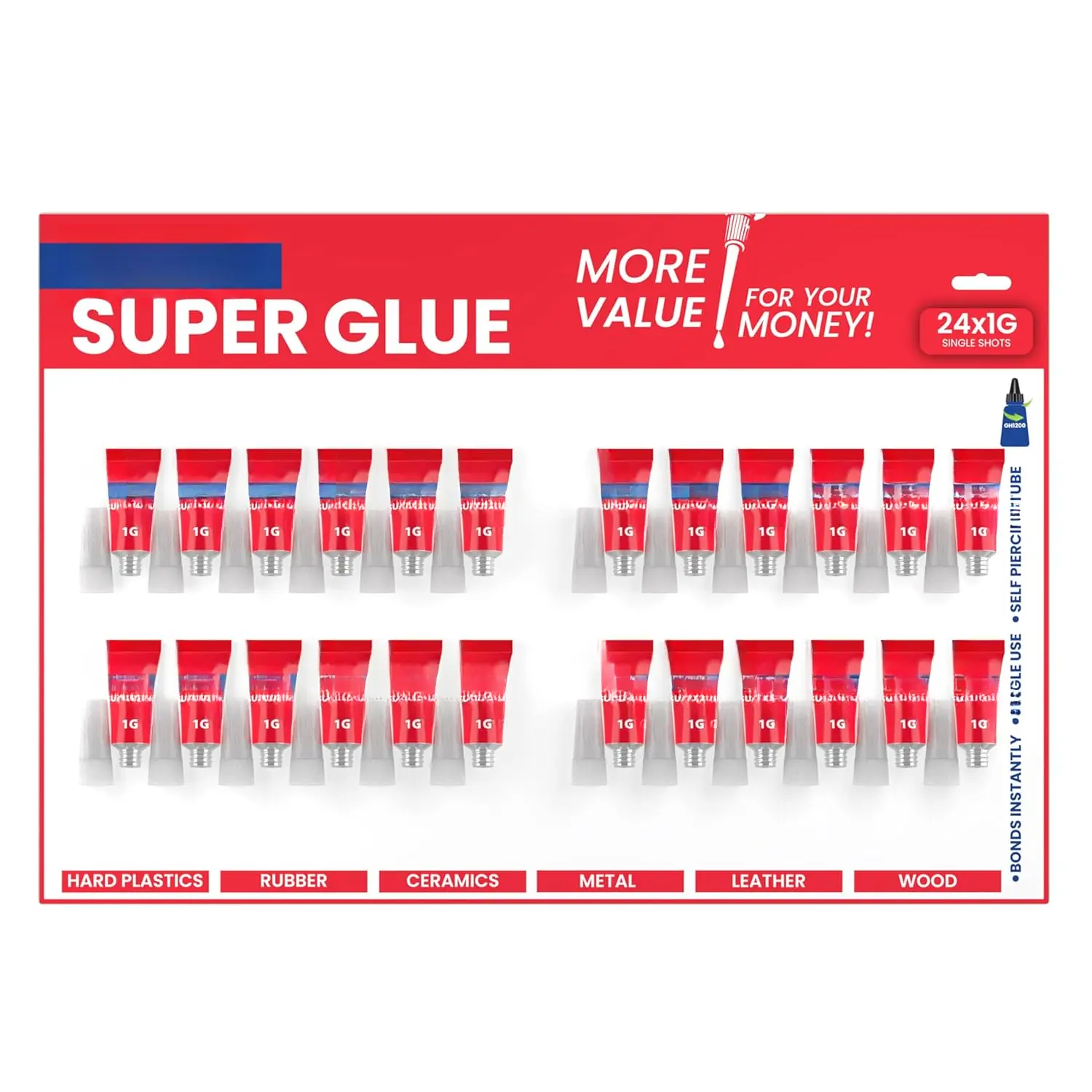 1 Gram (Pack of 24) Single Use Super Glue All Purpose - Superglue - Ca Glue Thick &  Adhesive for DIY Craft, Ceramics, Frame, Leather, Metal Etc