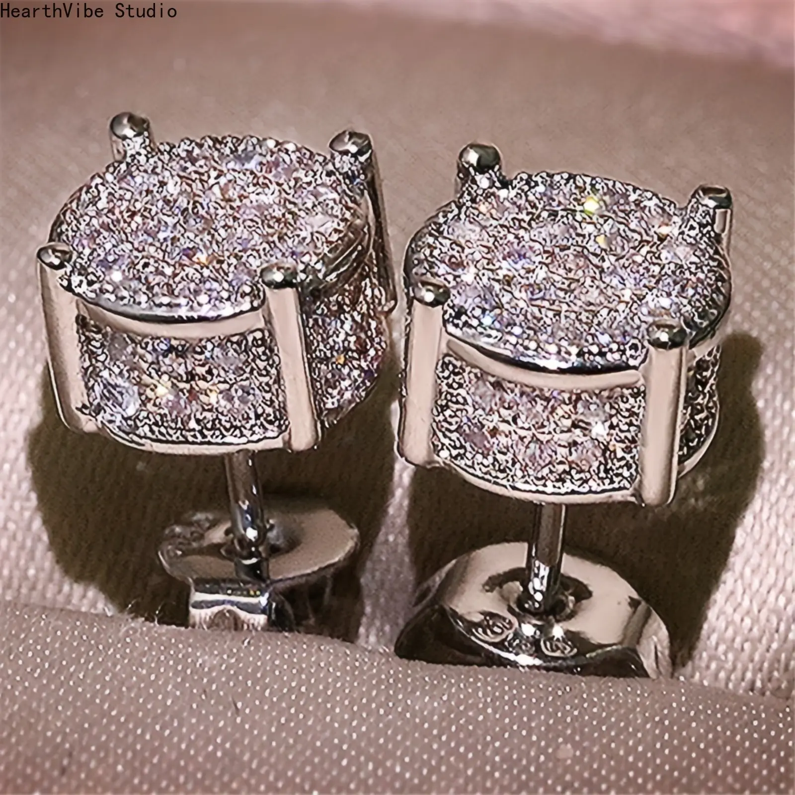 Shiny Crystal Stud Earrings - Hypoallergenic Round Cut Sparkling Ear Jewelry, Men's Earrings for Daily Wear Bling Ear Piercing Sports & Outdoor Camping Hiking Hammock Companion, Fashionable Earrings, Birthday