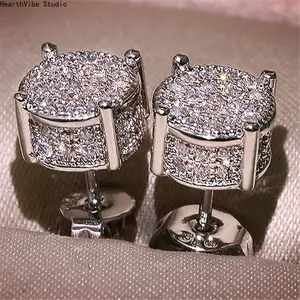 Shiny Crystal Stud Earrings - Hypoallergenic Round Rhinestone-Inlaid Men's Accessories, Daily Wear Bling Ear Jewelry for Men & Women
