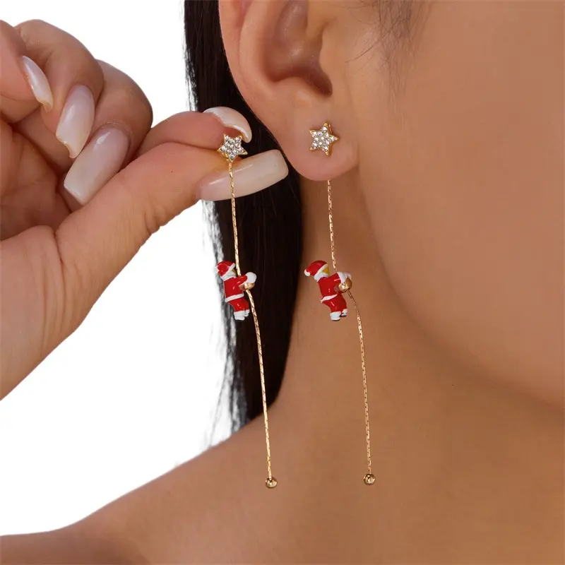 Fashion Creative Climbing Santa Claus Tassel Drop Earrings, Stylish Christmas Themed Jewelry Accessories for Women Girls, Exquisite Unique Design, Lightweight Comfortable to Wear, Perfect Holiday Present & Christmas Party Gift for Family Friends-MM1