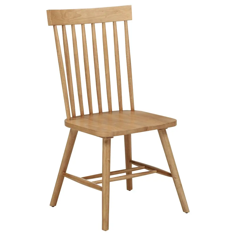 Andrews Windsor Spindle-Back Dining Side Chair - Light Ash Solid Wood Finish, Rustic Simple Classic Design, Clean Silhouette, Double Stretchers, Contoured Seat, Natural Grain - Farmhouse Dining Chairs for Cozy Kitchen Spaces
