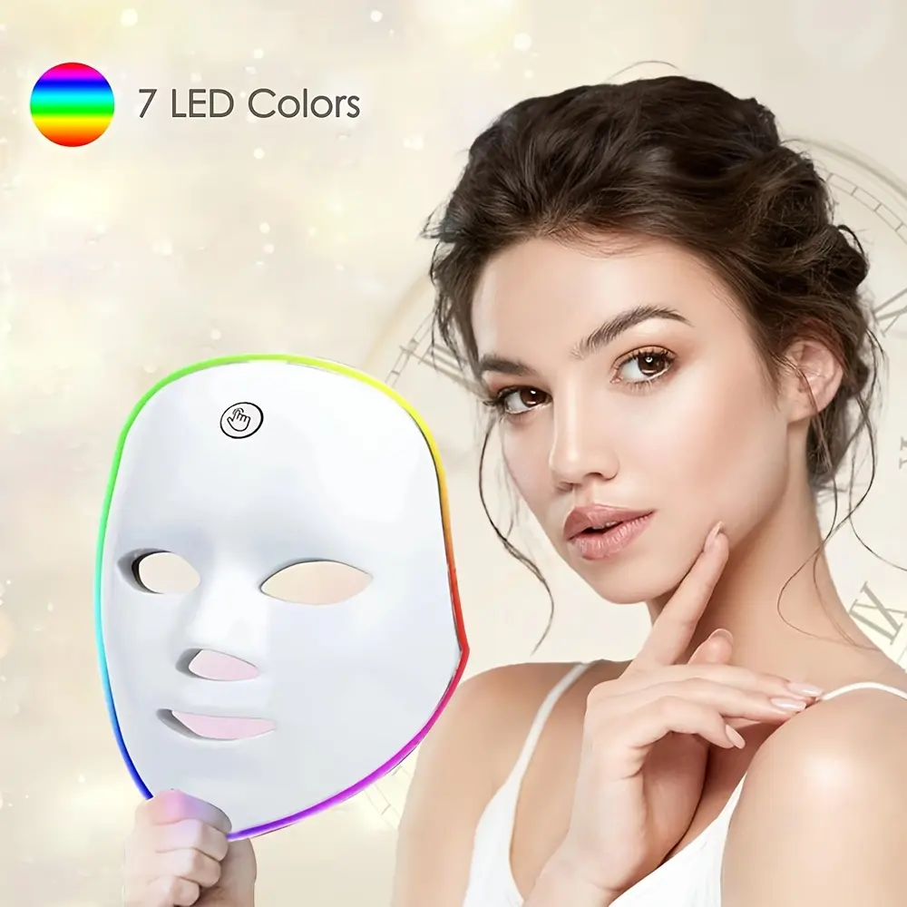 7-color LED face facial mask shrinks pores, skin rejuvenating photon instrument, portable household gifts for women and men Skincare White Comfort Facemask, Red Light Mask, Glow Skin