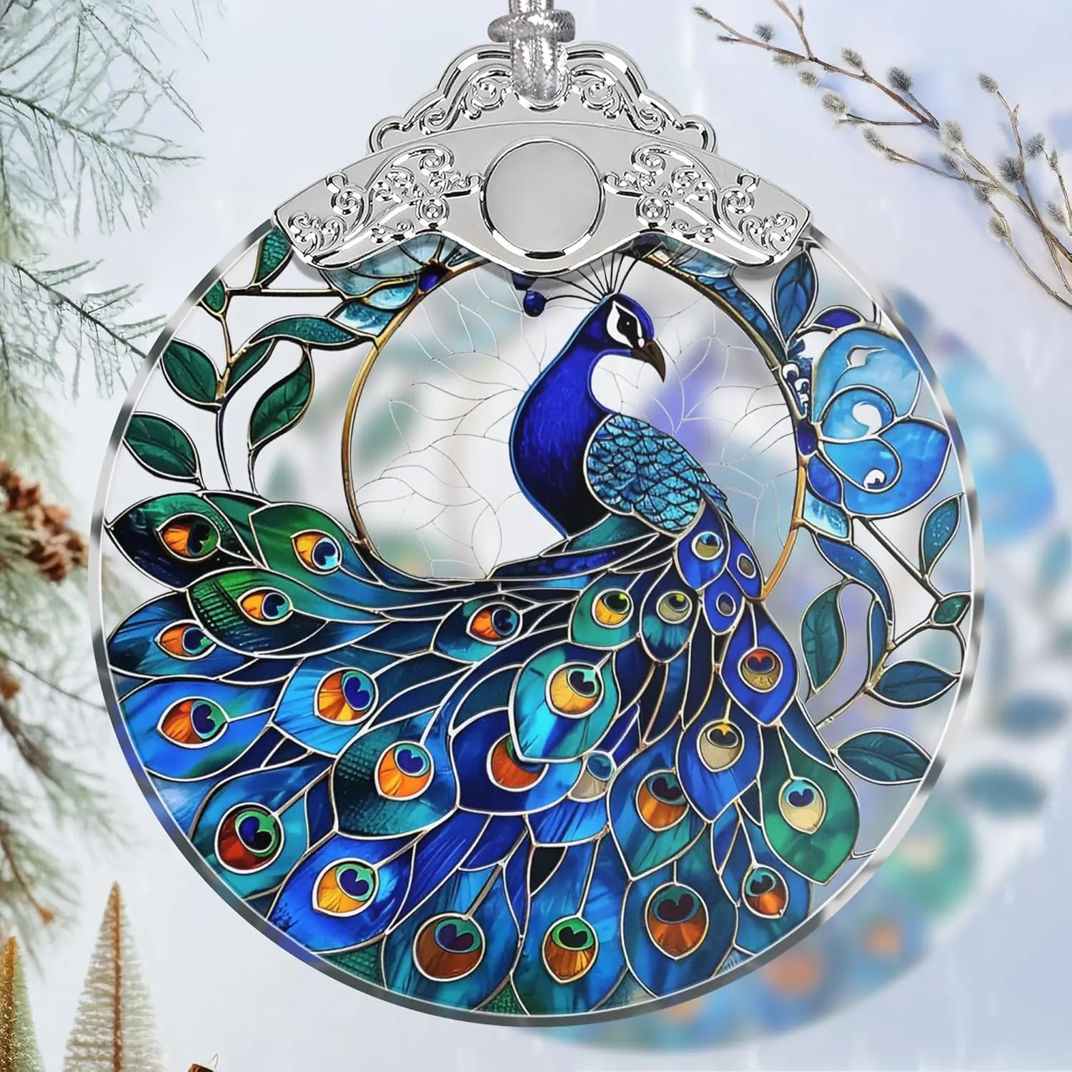 Noble Peacock Stained Glass Peacock Ornament - Christmas Tree & Holiday Ornament - Gift Exchange Present Idea