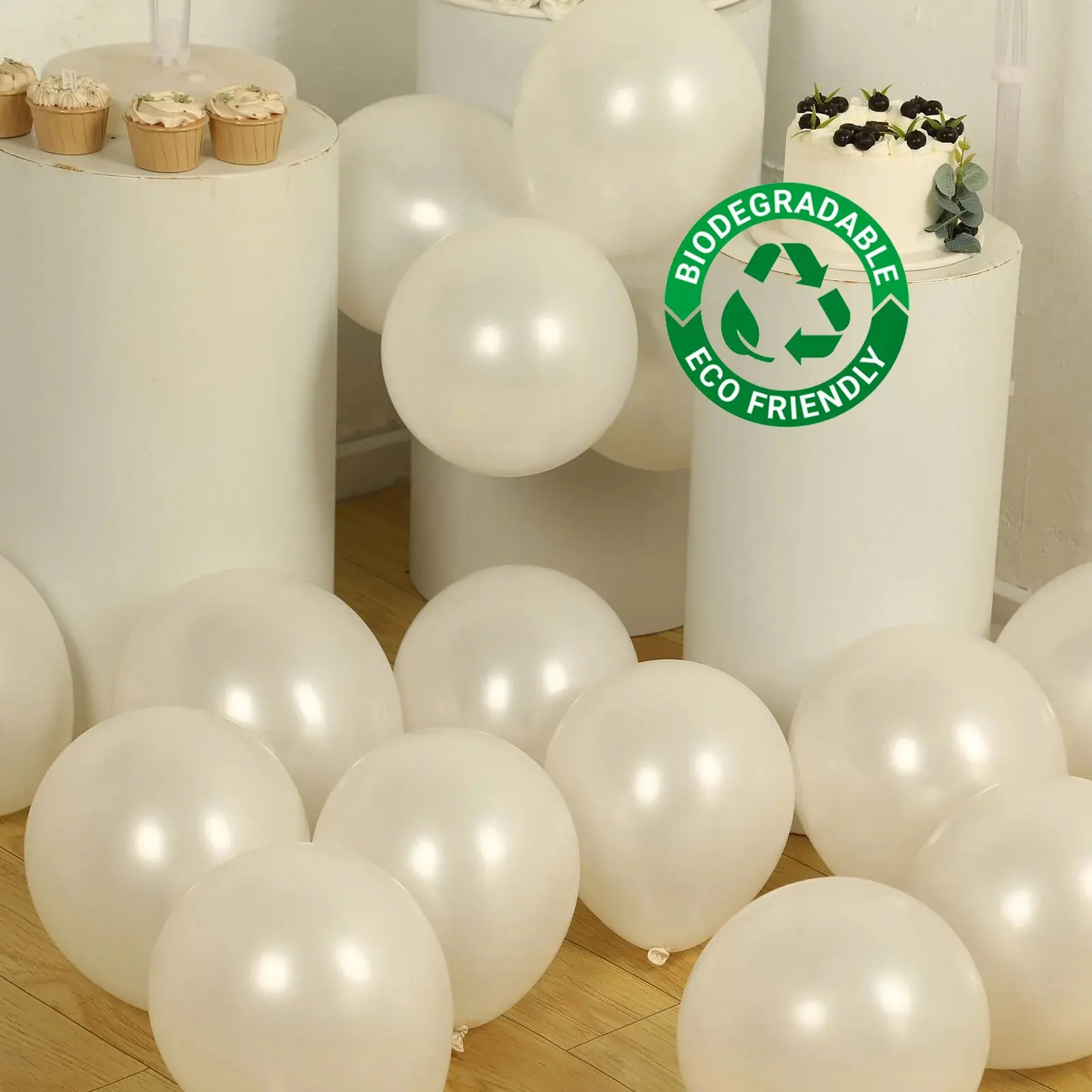 50 Pack 12 in White Biodegradable Latex Balloons, Thickened Extra Strong Eco-friendly Helium Balloons for Party Decor, Photo Booth Props, Hanging Decor