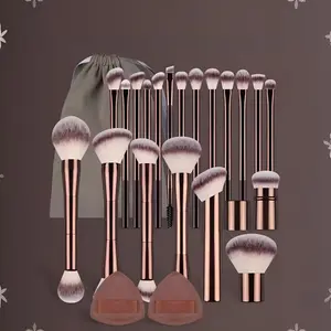 Aluminum Tube Makeup Brush Set with Foundation Brush, Powder Brush, Blush Brush, Eyeshadow Brush, Concealer Brush, Highlighter Brush, Puff, Storage Bag