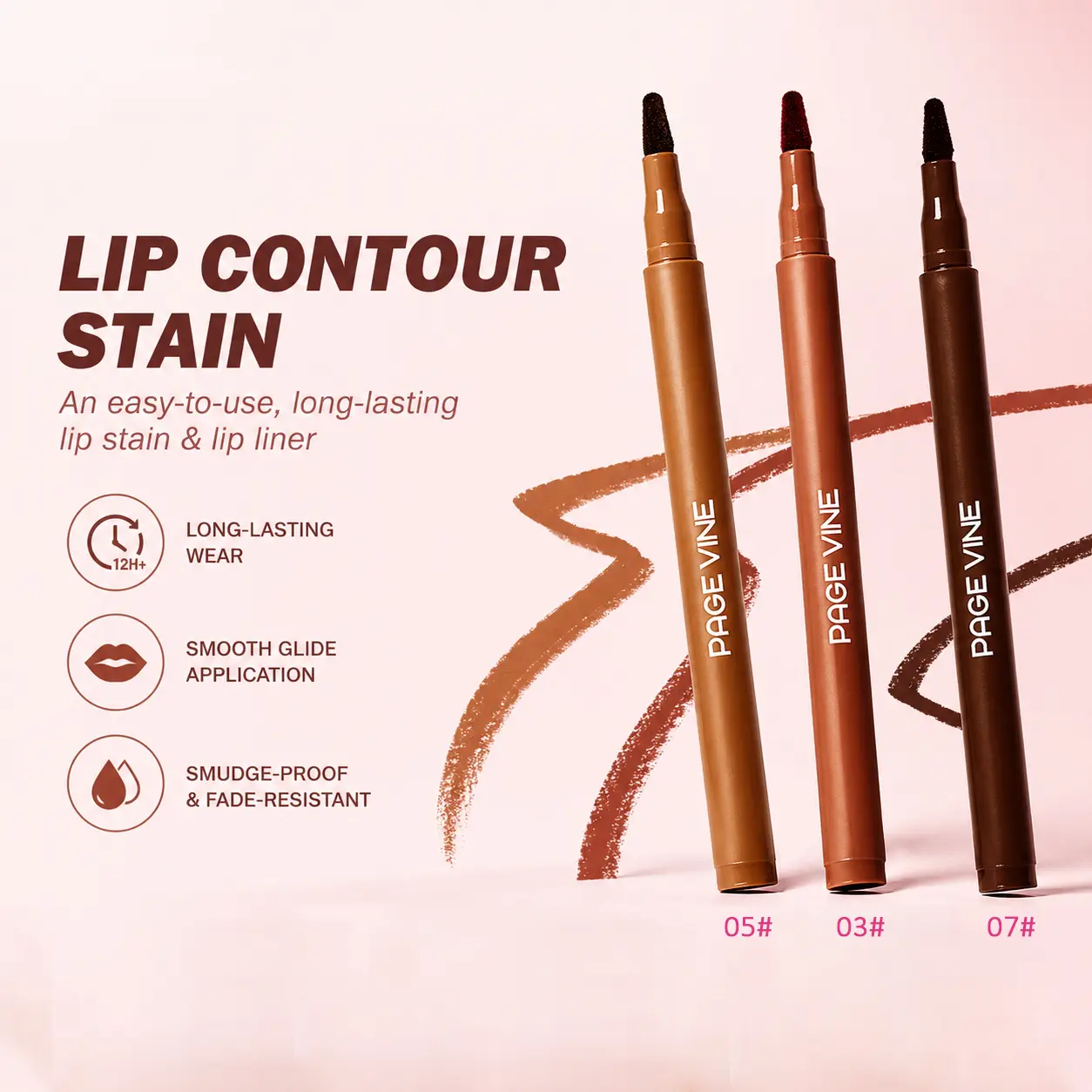 Lip Contour Stain Pen, 2-in-1 Long-Lasting Lip Liner and Tint, Waterproof and Smudge-Proof with a Highly Pigmented Velvet Finish, Lip Stain, Cosmetic
