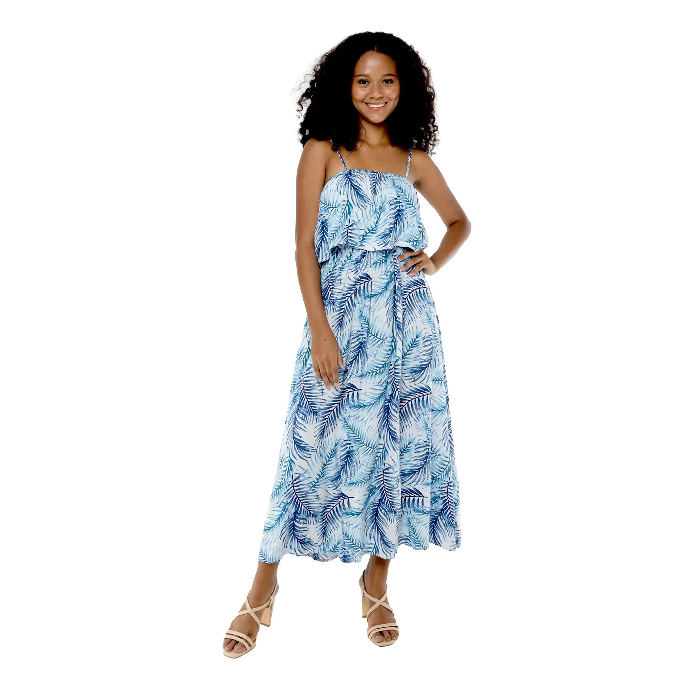 Women's Charming MuuMuu Dress in Simply Blue Leaves