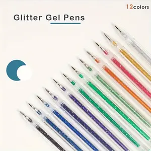 12-Piece Color Changing Glitter Gel Highlighter Pens, UV Reactive Fine Tip Markers with See-Through Sparkling Design, Office Stationery Writing Tools for Scrapbooking, DIY Art Projects (includes fine tip design)
