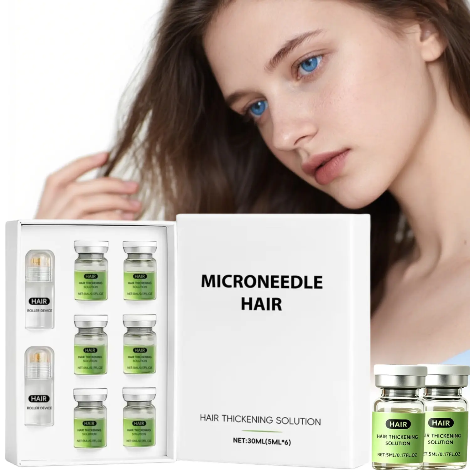 Hair Growth Roller Serum with Microneedle Applicator, Nourishing Scalp Essence with Ginger, Peppermint & Vitamin E, 6-Pack (6 x 5ml) for Daily Use & Storage