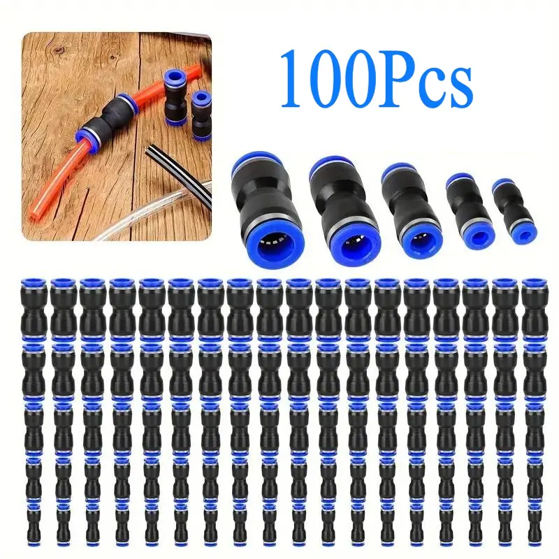 100 Pieces Push-to-Connect Connectors - Quick Connect Air Hose Fittings 4 6 8 10 12 mm Tubing, Quick Release Pneumatic Connectors, Air Line Fittings, Tools