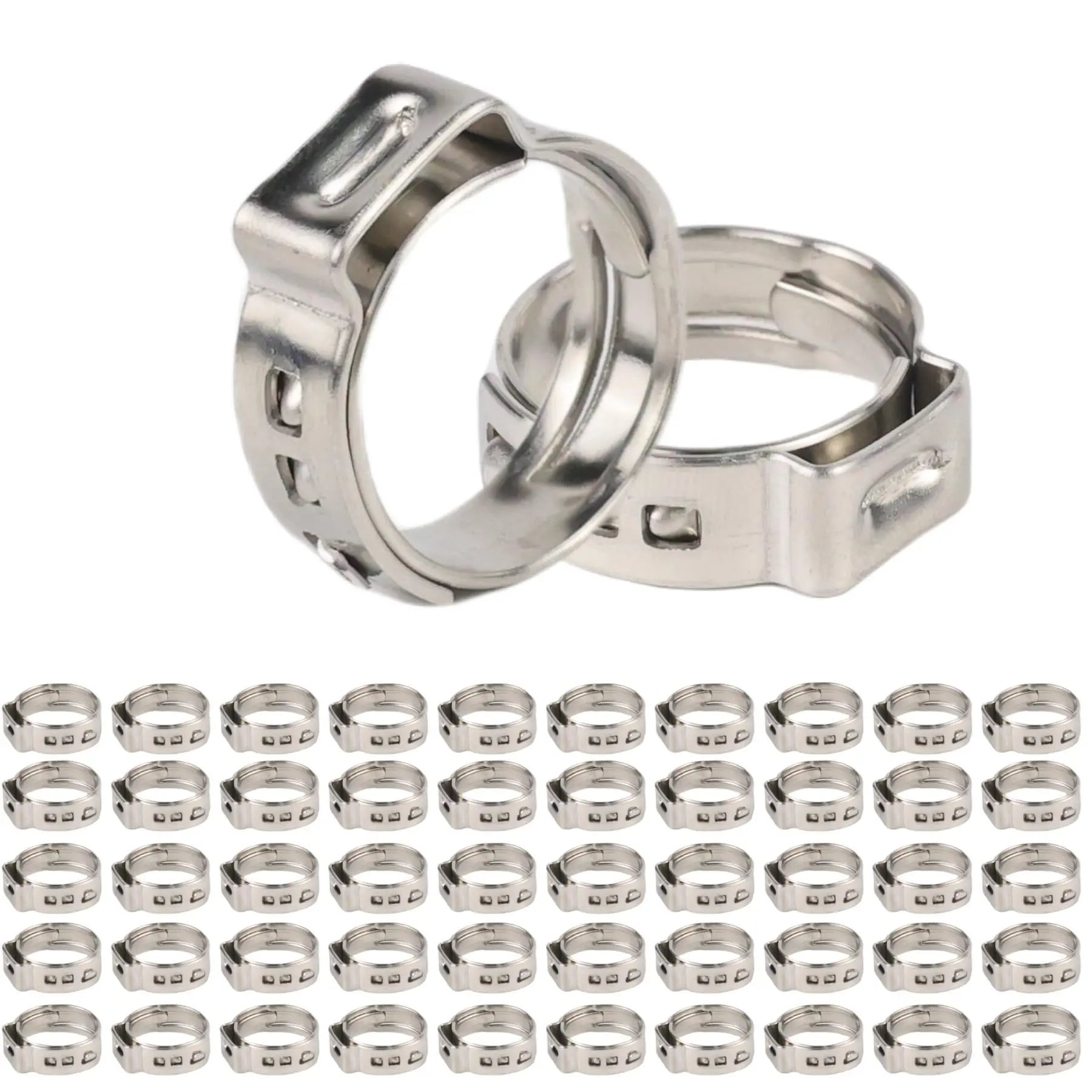 60-Pack Corrosion-Resistant 1/2 Inch Stainless Steel PEX Cinch Clamp Rings, Single-Ear Hardware Clamps for PEX Tubing Pipe Fitting Connections, 60 Packs