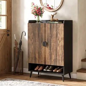 LITTLE TREE Shoe Cabinet with Doors, 7-Tier Shoe Storage Cabinet with Adjustable Shelves, Wooden Shoes Rack Shoe Storage Organizer for Entryway, Hallway, Closet, Living Room