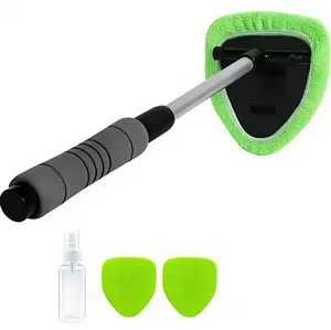 Windshield Cleaning Tool Car Window Cleaner with 3 Reusable Microfiber Pads Extendable Handle for Cars SUVs Pickup Trucks Under 80in Height Car Detailing Supplies Car Auto Detailer Car Detailing Products Car Washing Kit Car Water Spot Remover