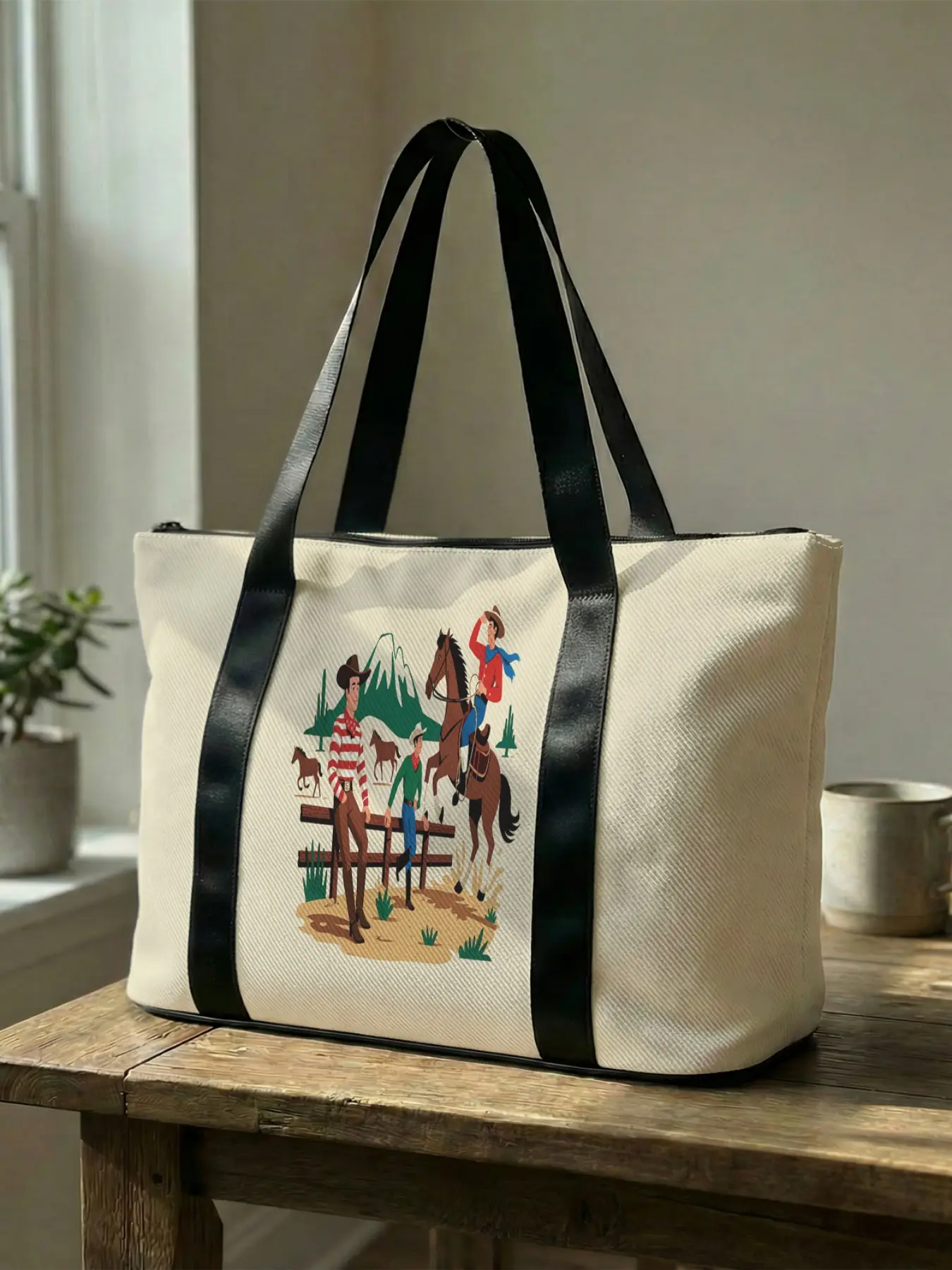 1 piece of Western Cowboy Themed Printed Handbag, Large Capacity Travel Duffel Bag, Hand Carry Luggage, Portable Overnight Bag, Fashionable Travel Bag, Travel Essentials Bag, Yoga Gym Bag, Portable Crossbody Bag with Shoe Storage Compartment